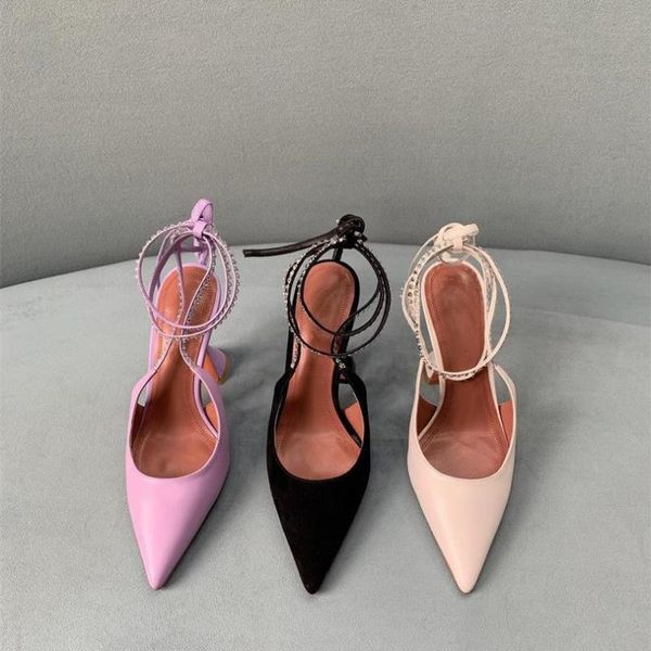 

sandals 2021 est women ankle strap zapatillas mujer high heels shoes party buty damskie leather chaussure femme summer, Black