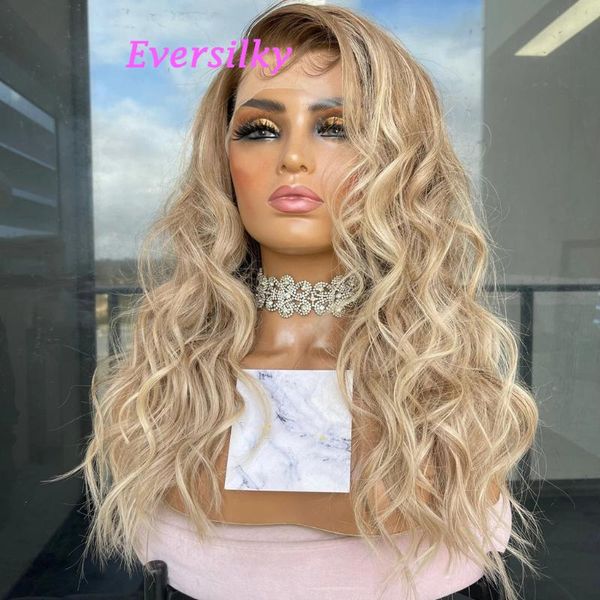 

lace wigs ombre golden brown color wave13x6 front human hair 360 frontal wig for black women pre plucked babyhair 200%density, Black;brown