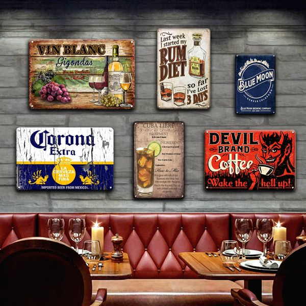 

guinness corona cocktail rum metal signboard tin sign vintage-look home bar decoration accessories wall art posters and prints