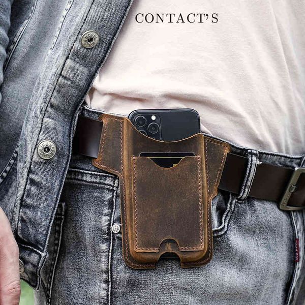 

black angel crazy horse leather for ipone 12 pro mobile phone waist bag
