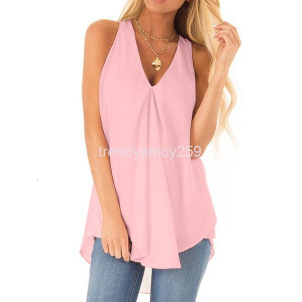 

women's t-shirt summer women's solid v-neck sleeveless loose chiffon t-shirt, White