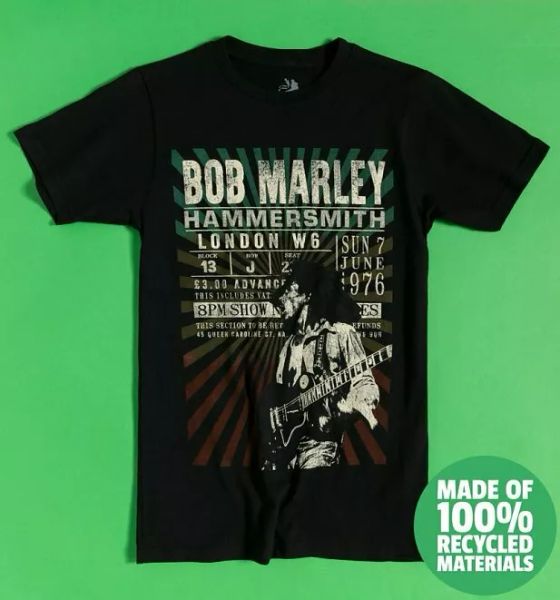 

official black bob marley hammersmith '76 recycled eco t-shirt, White;black
