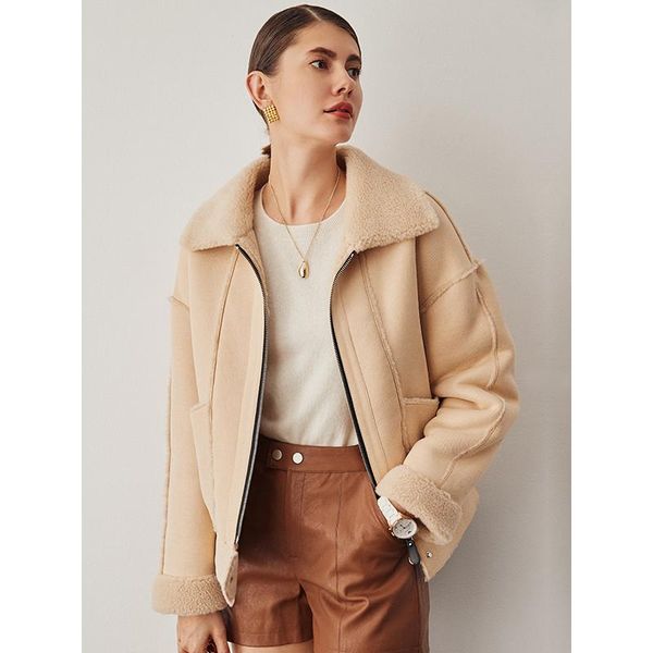 

women's fur & faux invierno abrigos mujer shearling jacket 2021 thick warm wool blends winter clothes designer coat women jackets, Black