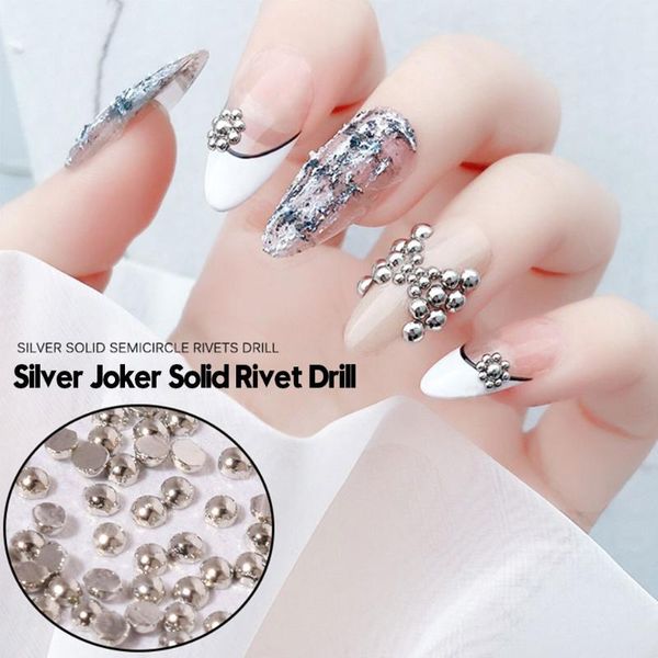 

japanese nail art charms metal rivets studs solid 1.0/1.5/2.0/2.5/3.0mm mini silver half round ball manicure accessories decorations, Silver;gold