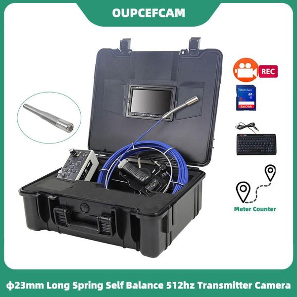 

cameras 23mm long spring self balance 512hz camera drain pipe inspection endoscope 7" screen dvr keyboard meter counter black case