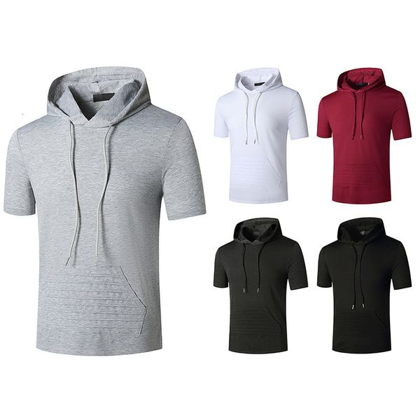 

men's shirt short color sweater drawstring gym pocket sports with hood thin, White;black