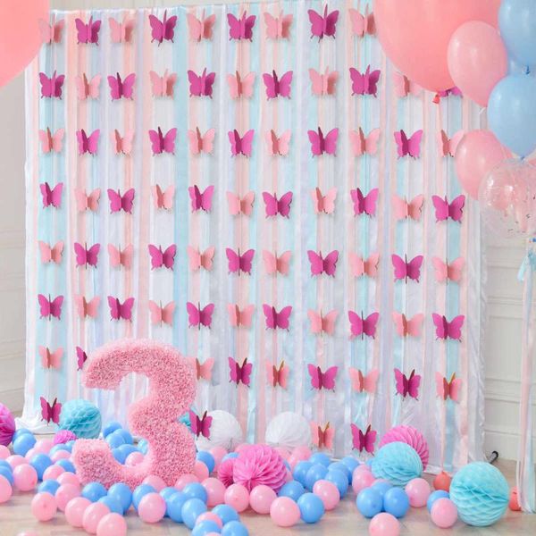 

wall stickers style butterfly paper string with 30 pieces of flower, creative diy double stereo festival party decoration