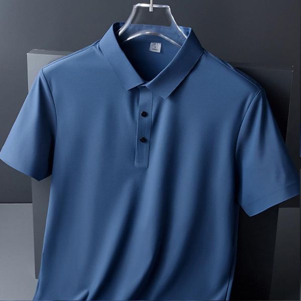 

men's polos 2021 arrival summer men business casual seamless ice silk v-neck short-sleeved t-shirt formal compassionate shirts, White;black