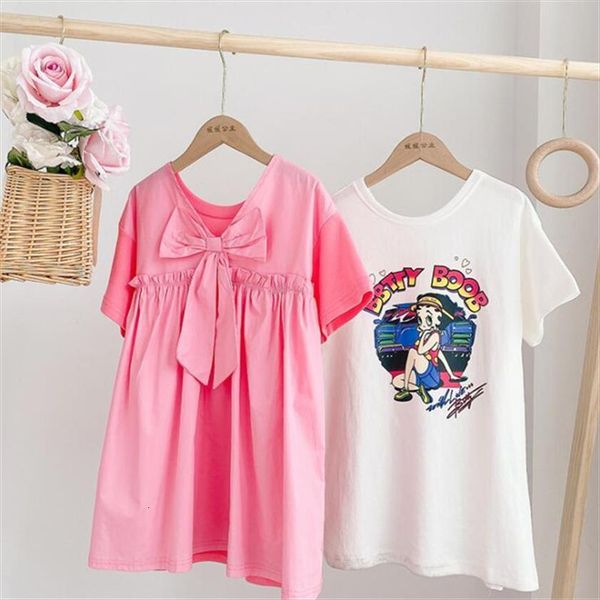 

teens kids summer for girl dress girls princess double sided cartoon pattern printed bow childrens clothing, Red;yellow