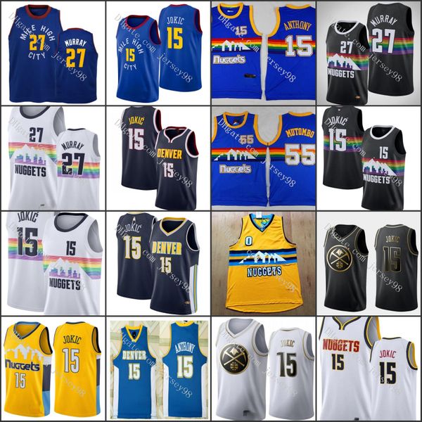 

denver nuggets men 15 nikola men 27 jamal murray craig jokic retro jerseys, Black