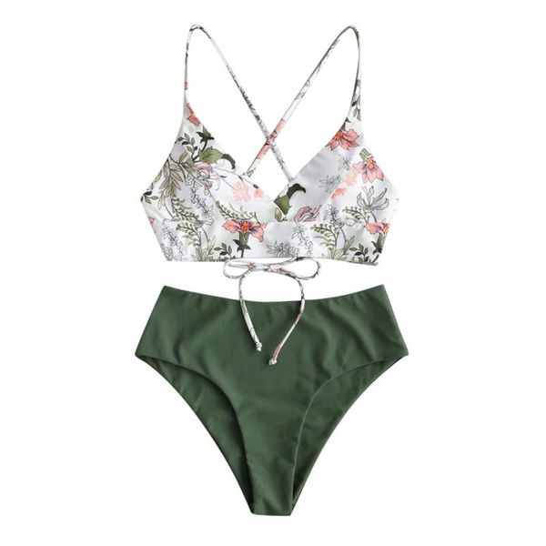 

women's swimwear swimsuit two piece flower print split sets plus size beachwear bikini de playa traje baÃ±o, White;black