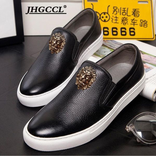 

luxury casual white shoes new men flat shoes luxury designer sneakers leather leisure loafers foreign trade leisure shoes a16, Black