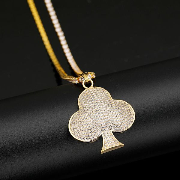 

pendant necklaces dj hip hop playing cards-plums squares peaches spades necklace plated cz stone gift solitaire nacklace, Silver