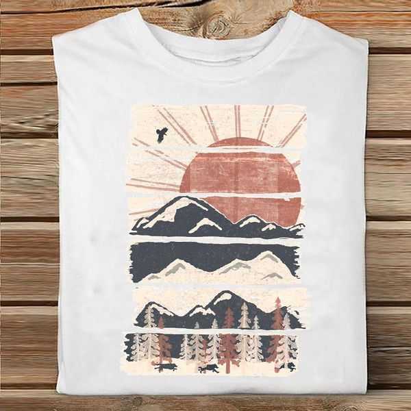 

women's t-shirt women animal cute mountain fashion printing spring clothes print tshirt female tee ladies graphic, White