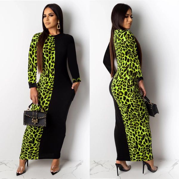 

casual dresses 2021 autumn winter women fashion leopard print bodycon long maxi dress club party vestidos plus size, Black;gray