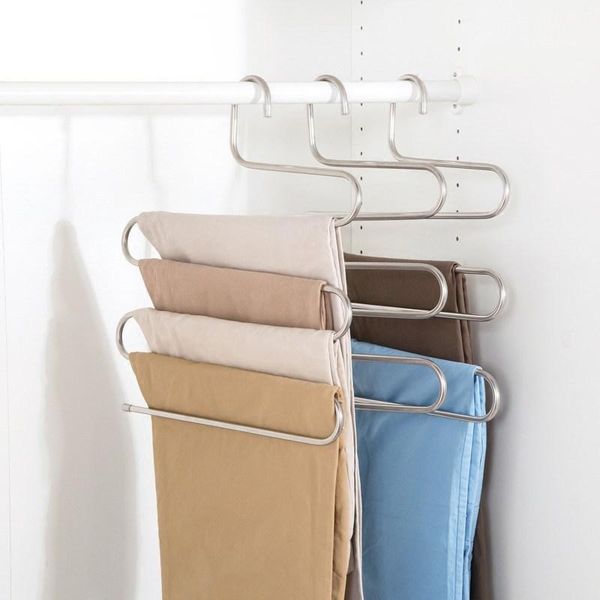 

hangers & racks stainless steel traceless multi functional pants storage trouser s type organizer clothes multilayer rack drying adult
