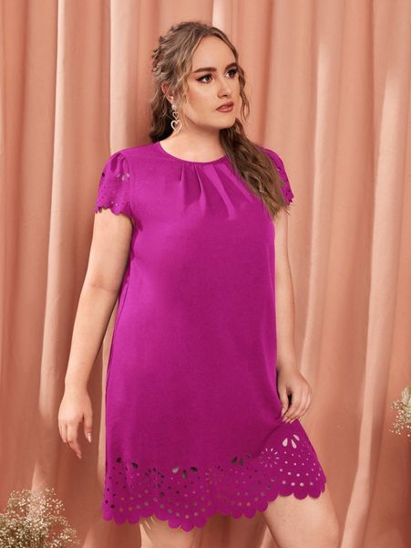 

plus scallop trim tunic dress 216u#, Black