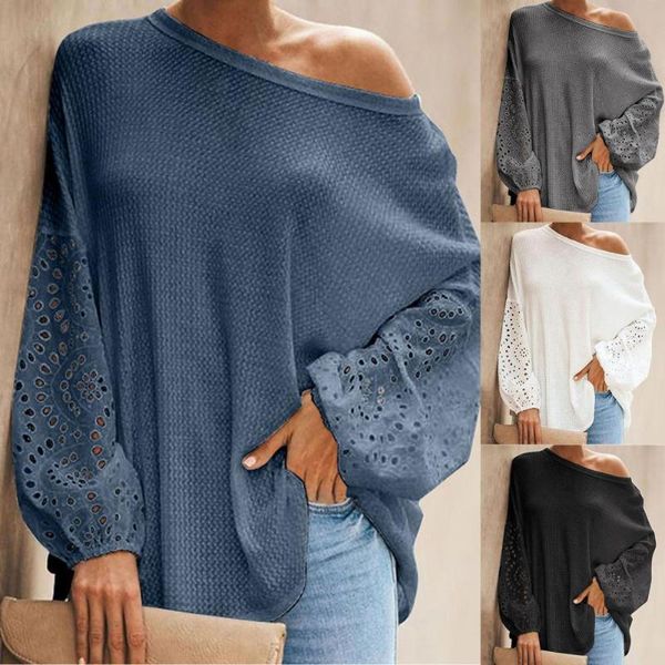 

women's blouses & shirts elegant lace long sleeve shirt women vintage hollow out o-neck solid autumn female casual t-shirt, White