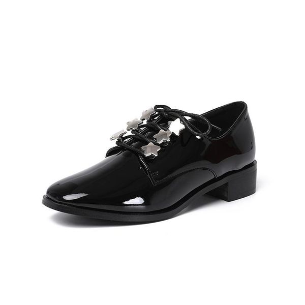 

patent leather pumps women spring autumn fashion lace up mid heels british ladies shoes zapatos de mujer chaussure femme dress, Black