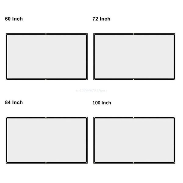 

projection screens 16:9 no crease foldable screen portable white projector curtain 60/72/84/100 inch for home theater use dropship