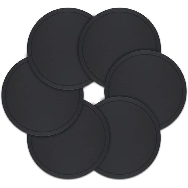 

mats & pads 6 pcs non-slip silicone drinking set holder cup mat round coffeee black tablefor home office