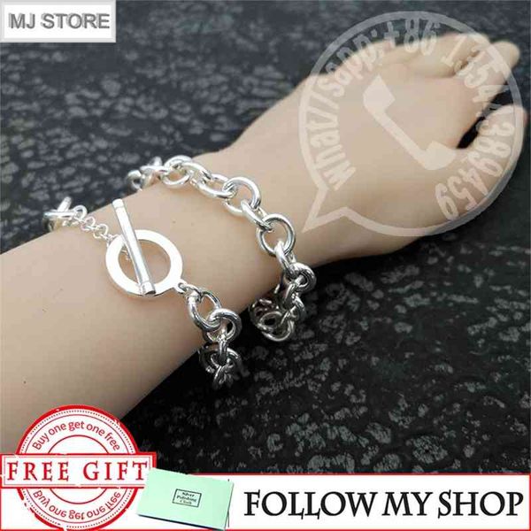 

s925 sterling silver for women classic style thick chain o-chain bracelet fashion luxury brand jewelry gift, Golden;silver