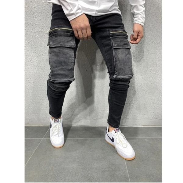 

men's fashion jeans 2021 casual sports pants zipper large pocket hip hop, Blue