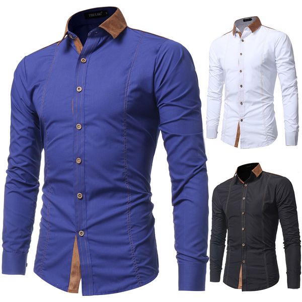 

boutique fashion shirt men's long sleeve deer collar color matching, White;black