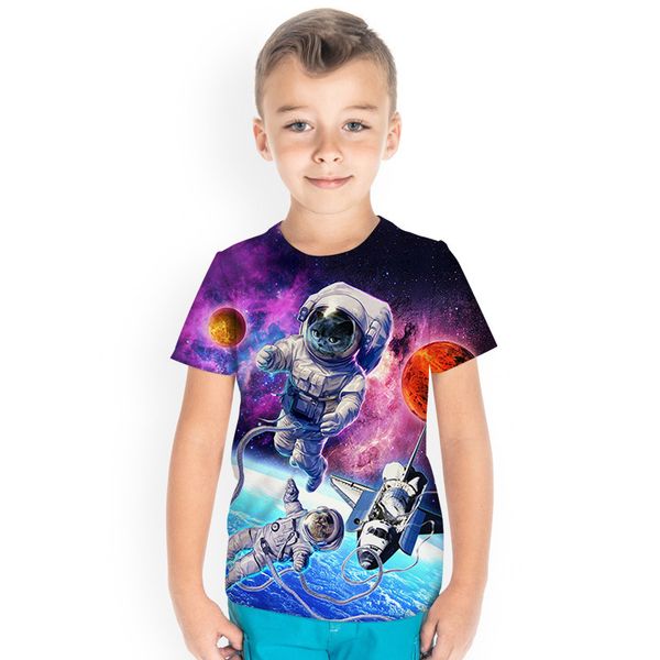 

spaceman design children 3d printed t-shirt animal print summer daily sweatshirt round neck short sleeve high quality, Blue
