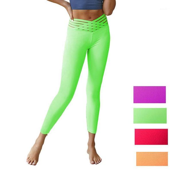 

yoga outfit pants seamless leggings v-shaped mesh waist women's workout clothes tight elastic hip-lifting