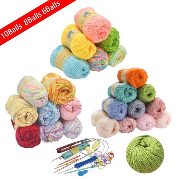 Thinkthings Leite Fio de Algodão 24Balls / 10Balls / 8Balls / 6Balls Ferramenta de Tricô Fio Tecelagem Fios Multicolore Mão Crochet