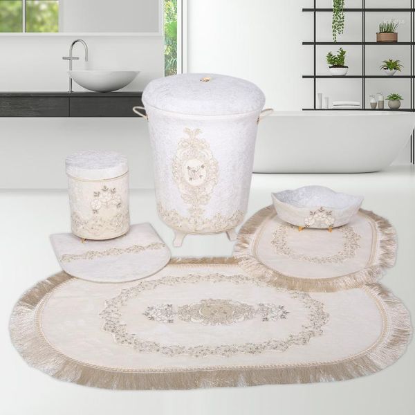 Tappetini da bagno Bonny Home Esclusivo bianco 6 pezzi Set cesto portabiancheria Tappetino Organizzatore Vestiti sporchi Deposito e tappeti da bagno