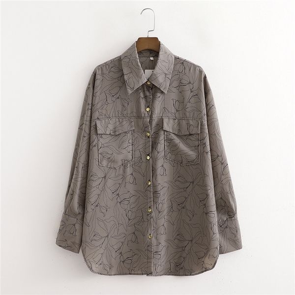 

women's blouses & shirts women sprint fashion double pockets za long coffee color female casual sleeve single breasted loose, White