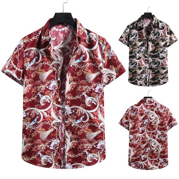 

summer men's shirt retro relaxed hawaiian beach breathable printing soft fashion casual shirts, White;black