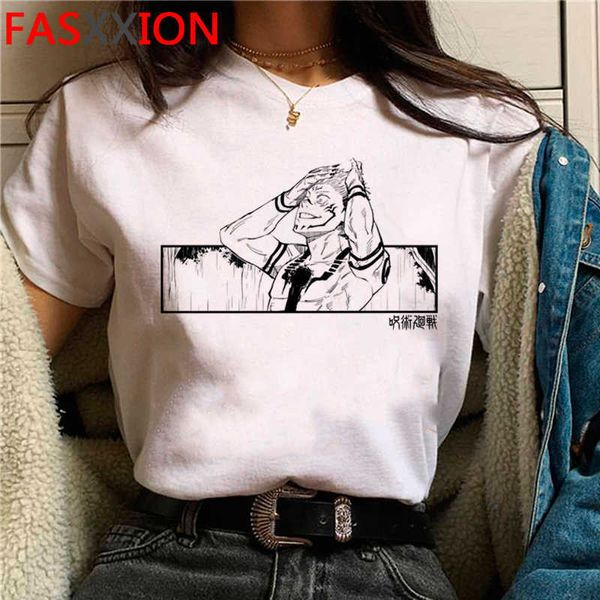 Jujutsu roupas kaisen camiseta macho tumblr branco camiseta gráfico ocasional tees verão ulzzang x0621