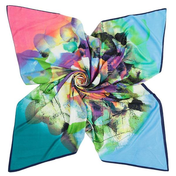 

scarves women silk twill scarf in classic oil painting ink-splashing big pashmina square winter fashion scarfs, Blue;gray