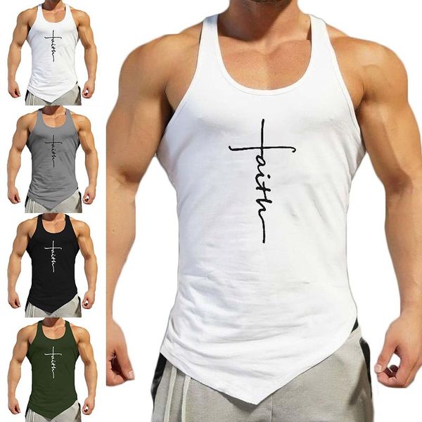 

running jerseys gym tank men letter printing faith shirt fitness clothing mens summer sports casual slim graphic tees shirts vest, Black;blue
