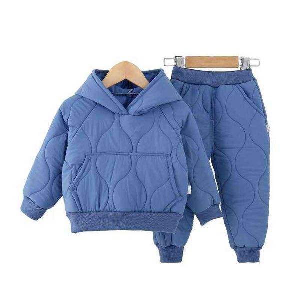 Inverno Crianças Algodão-acolchoado Jaqueta Terno Plus Velvet Roupas de Bebê Menina Meninos Traje Quente Hoodies + Calças 2pcs Set G1129