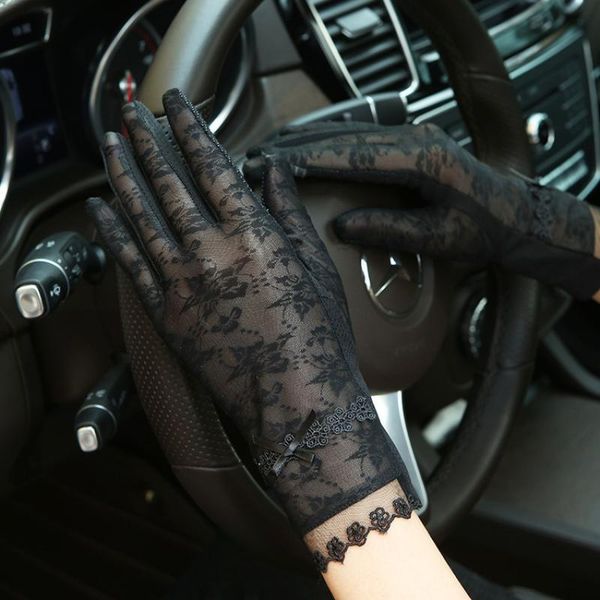 

five fingers gloves cool lace summer fashion sunscreen women thin anti-ultraviolet outdoor riding driving touch screen, Blue;gray