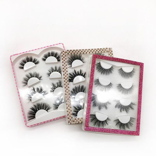

false eyelashes 4 pairs 3d natural fluffy faux mink lashes lasting soft wispy extension reusable volume rhinestone