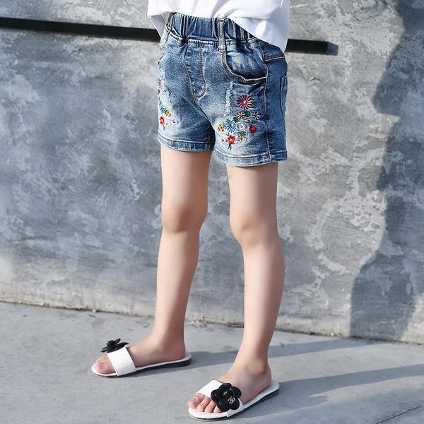 

kids shorts embroidered flowers fashion denim girls children trousers school uniforms, Black