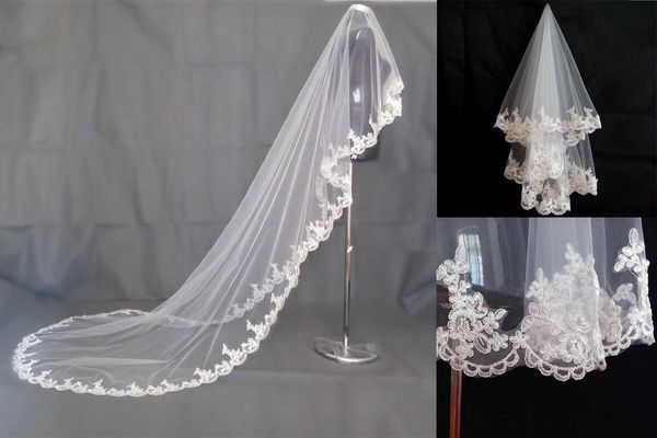 

bridal veils wedding veil with comb lace appliques tulle accessories, Black