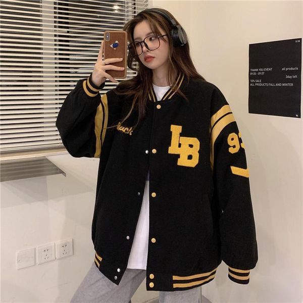 

women's jackets 2021 autumn winter women jacket korean hip hop clothes sweatshirt plus velvet oversized varsity baseball bomber coat, Black;brown