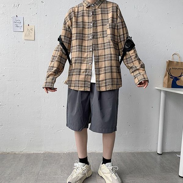 

oversize 3xl men plaid shirts ins hipsters couple baggy long sleeved clothes male harajuku vintage student all-match streetwear men's c, White;black