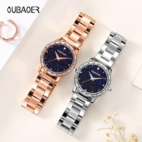 

wristwatches oubaoer fashion starry sky quartz women watches luxury diamond ladies watch stainless steel bracelet jewelry ob2021, Slivery;brown