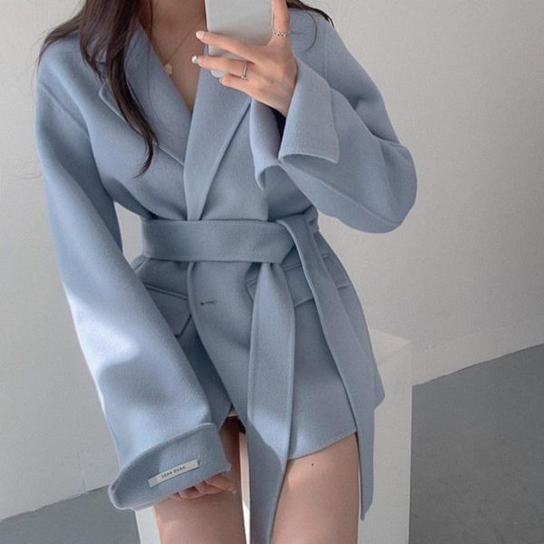 

women's wool & blends coat for women cashmere blend long overcoat trench 2021 woolen outwear jacket autumn winter 5860, Black