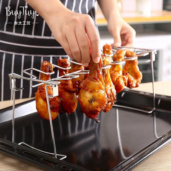 

tools & accessories folding stainless steel grilled chicken leg rack barbecue tray with bottom oven roaster stand drip pan