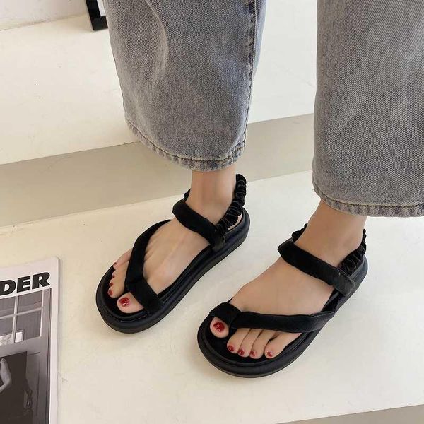 

sandals flat sandal shoe slip-on loafers summer women's clear heels round toe shallow mouth suit female beige without elastic band 2021, Black