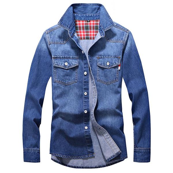 

men's casual shirts denim shirt men cotton jeans fashion autumn slim long sleeve cowboy stylish wash asian size 3xl, White;black