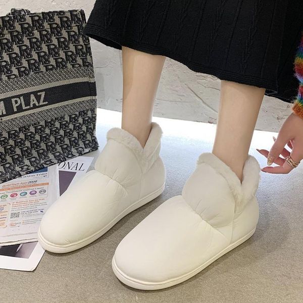 

boots lightweight flat heels plush waterproof snow women casual shoes drop winter warm cotton padded woman, Black